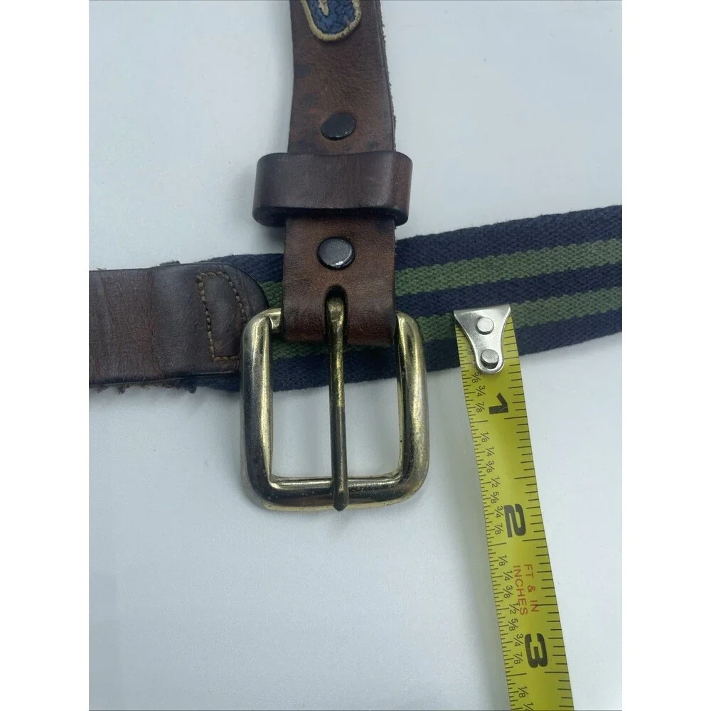 VINTAGE 1980s Lacoste Belt Men Size 34 Navy/ Green Striped Preppy Y2K Golf